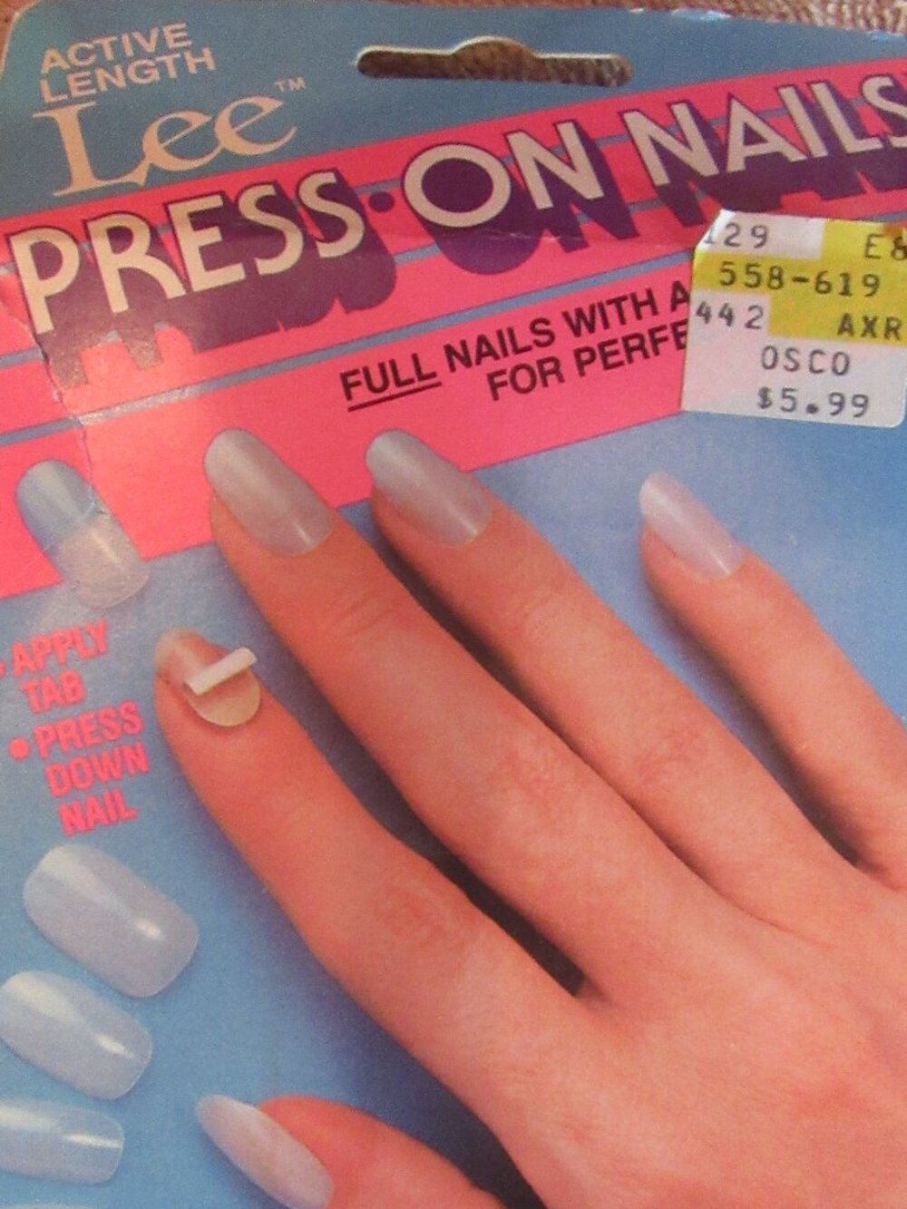 Vintage 80s Lee Press On Nails Original Package; 12 nails; 33 stickers; tray